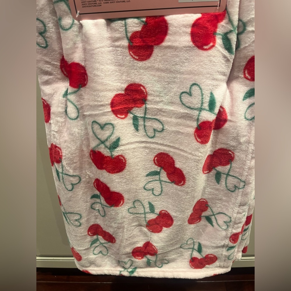 Juicy Couture Pink and Red Heart and Cherry Valentine’s Blanket Throw - Picture 3 of 3